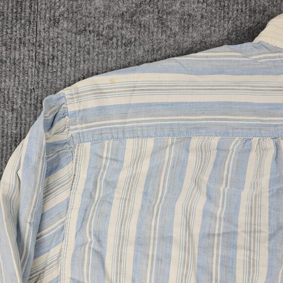 Vintage Banana Republic Shirt Mens Large Blue Striped Mandarin Collar Cali 90s - Picture 7 of 7